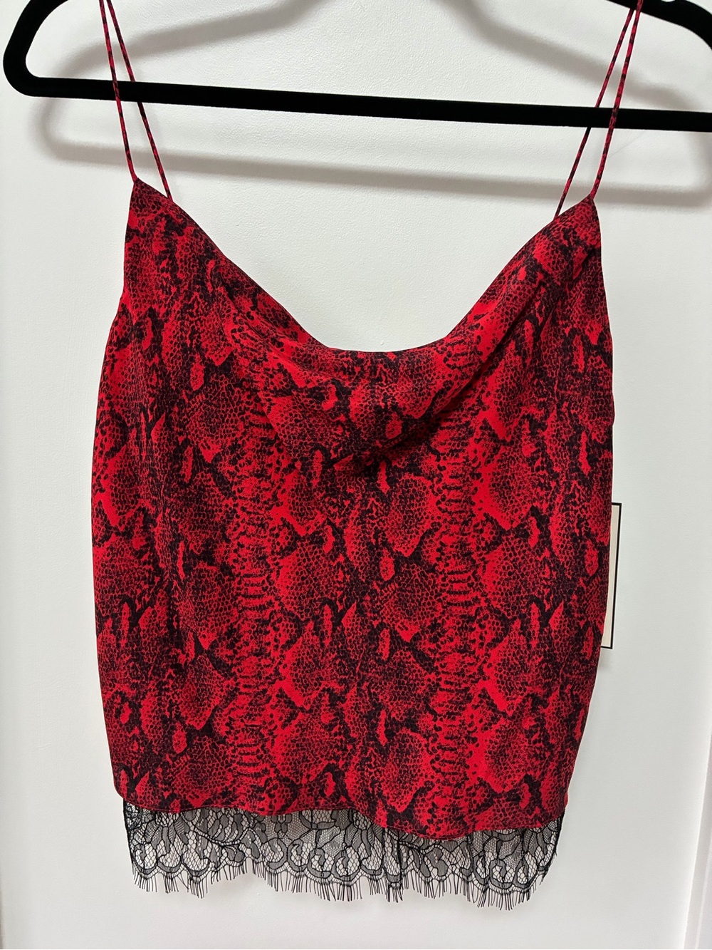 Alice + Olivia Snake-Print Silk Lace Trim Cowl Neck Camisole